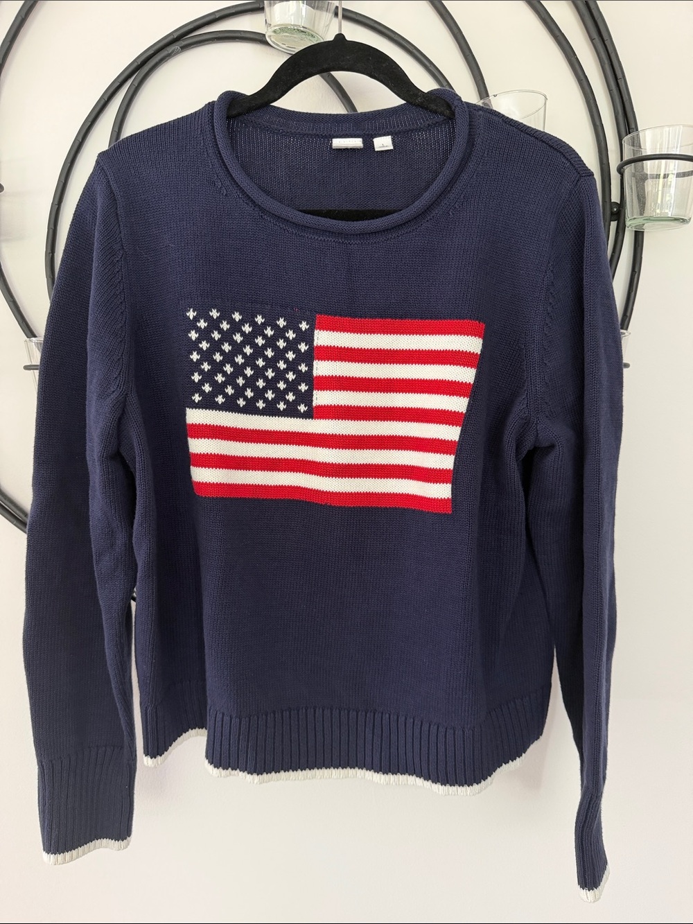 GAP Navy Roll Nevk Sweater with Red & White Flag Knit